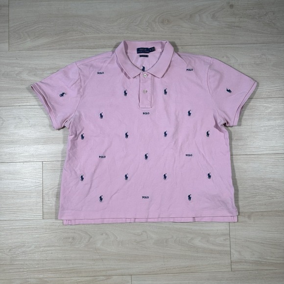 Ralph Lauren Tops - Ralph Lauren Polo Shirt Women XL Pink Pullover Embroidered AOP Pony Classic Fit*